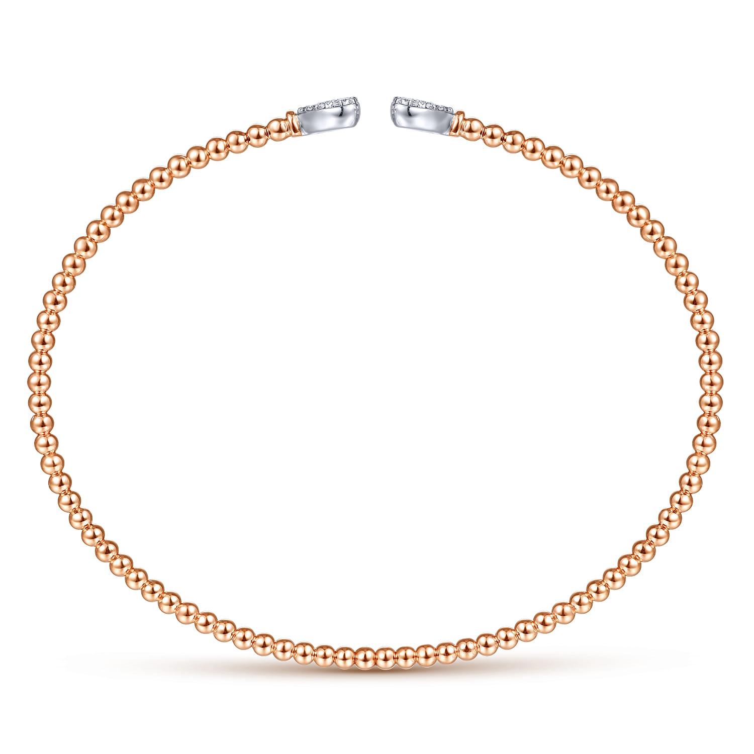 14K Rose Gold Bujukan Split Cuff Bracelet with White Gold Pave Diamond Hearts - 0.19 ct - Shot 3
