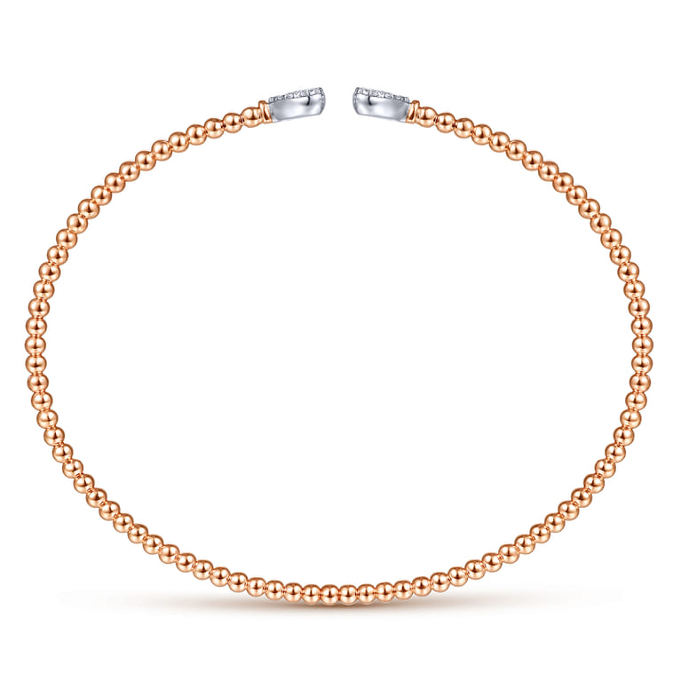 14K Rose Gold Bujukan Split Cuff Bracelet with White Gold Pave Diamond Hearts - 0.19 ct - Shot 3