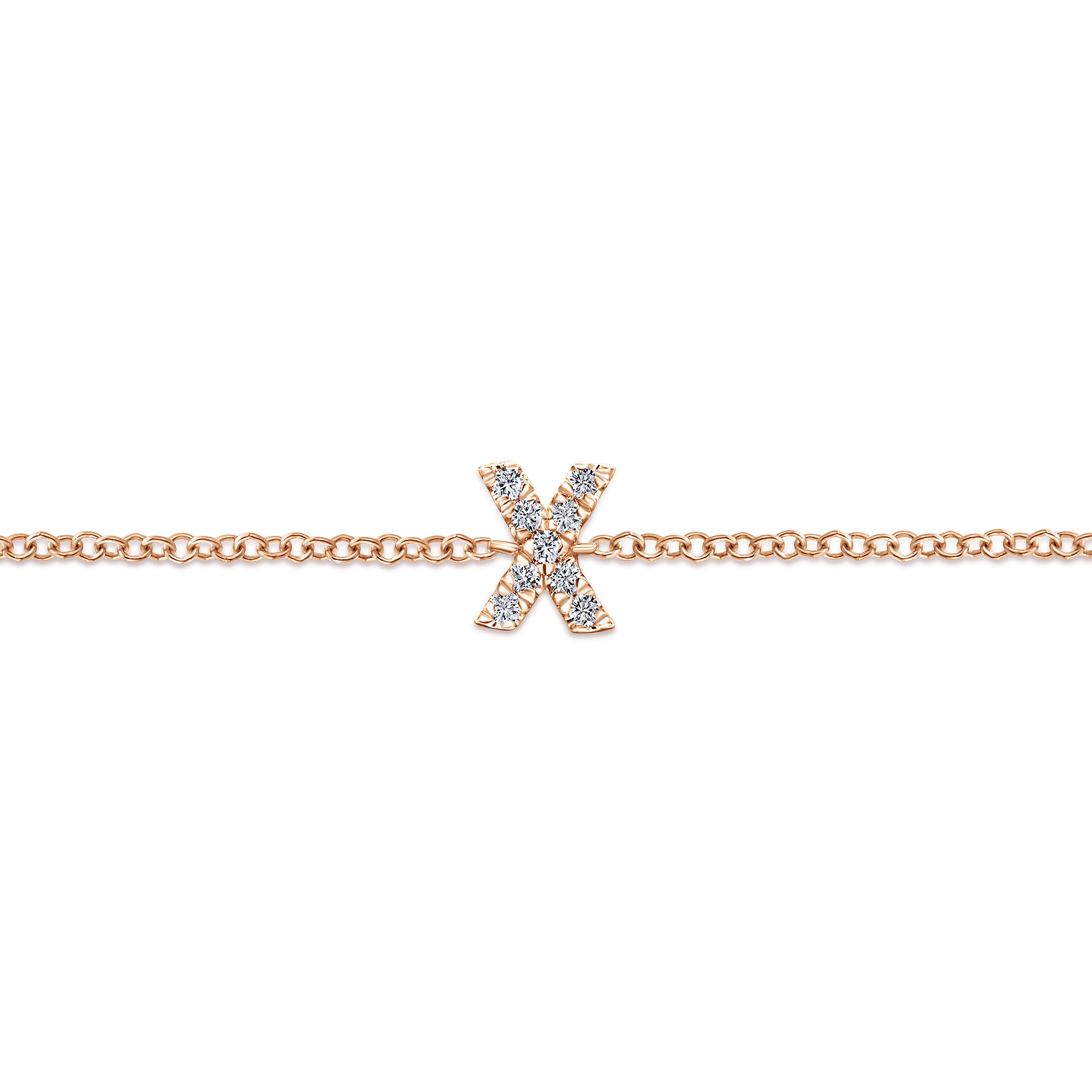 14K Rose Gold Chain Bracelet with X Diamond Initial - 0.05 ct - Shot 2