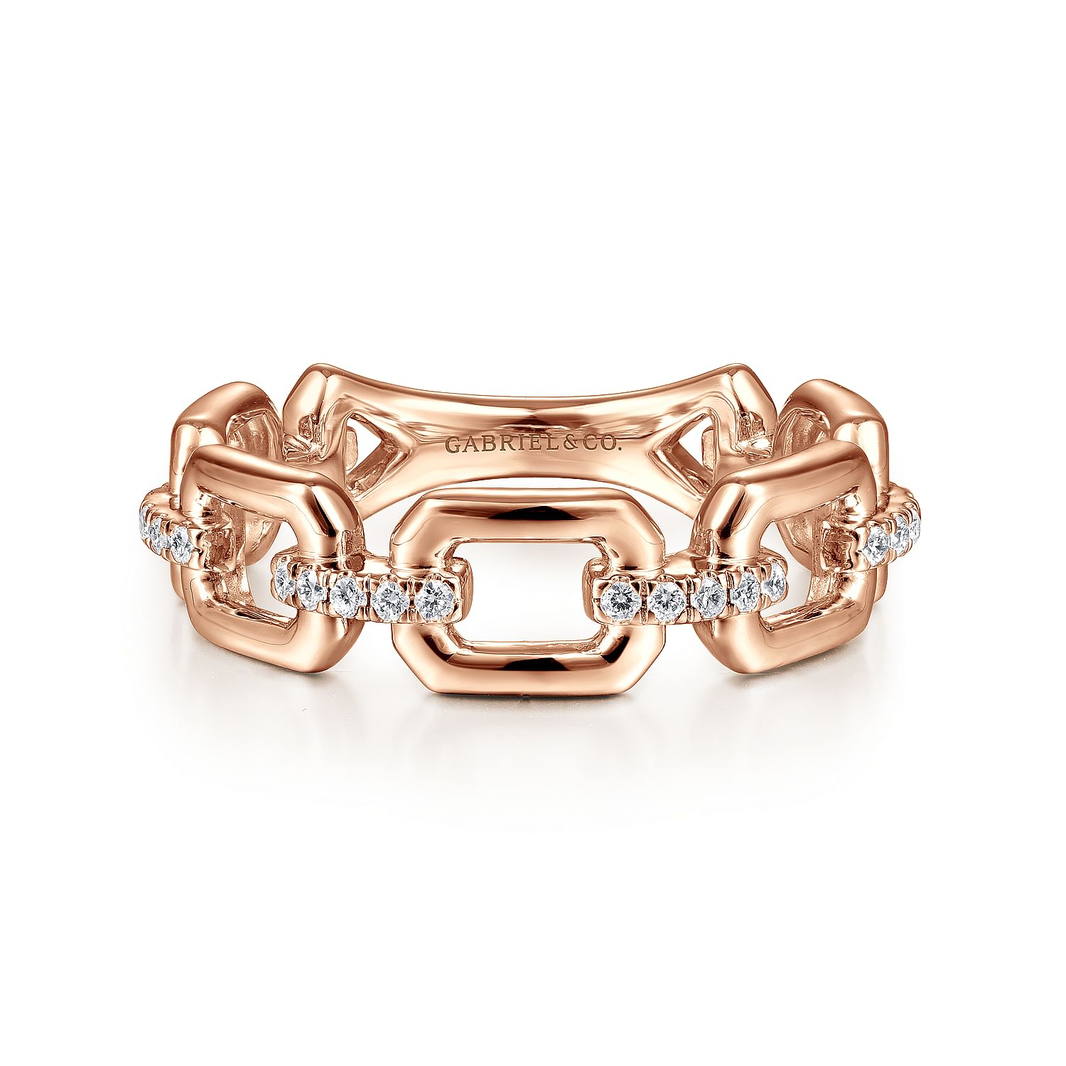 14K Rose Gold Chain Link Ring Band with Diamond Connectors