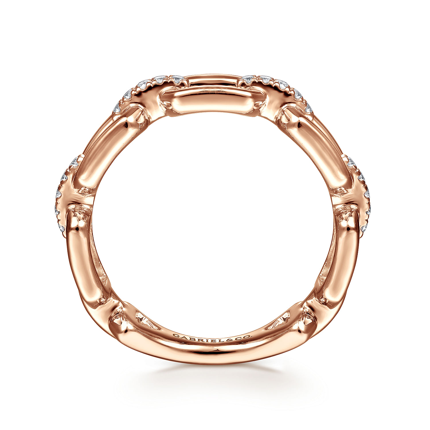 14K Rose Gold Chain Link Ring Band with Diamond Connectors
