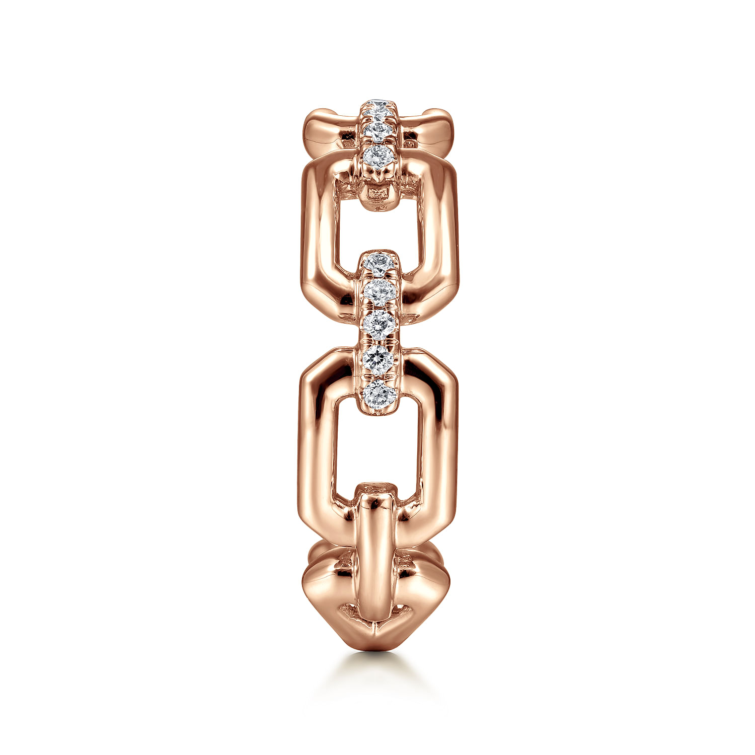 14K Rose Gold Chain Link Ring Band with Diamond Connectors