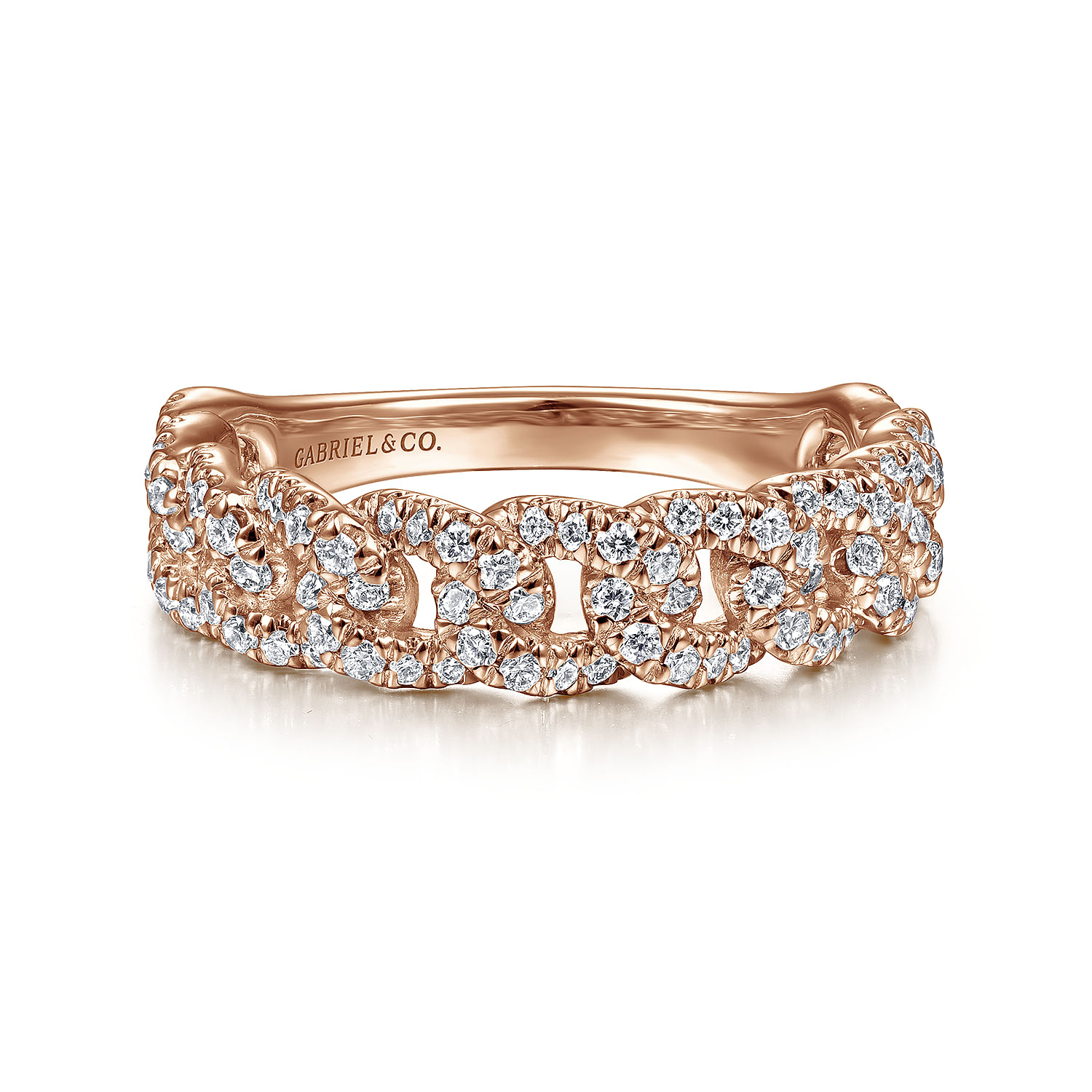14K Rose Gold Chain Link Stackable Diamond Ring