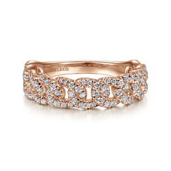 14K Rose Gold Chain Link Stackable Diamond Ring