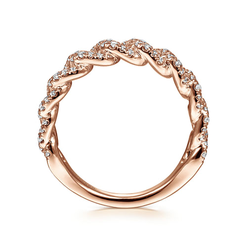 14K Rose Gold Chain Link Stackable Diamond Ring - 0.45 ct - Shot 2