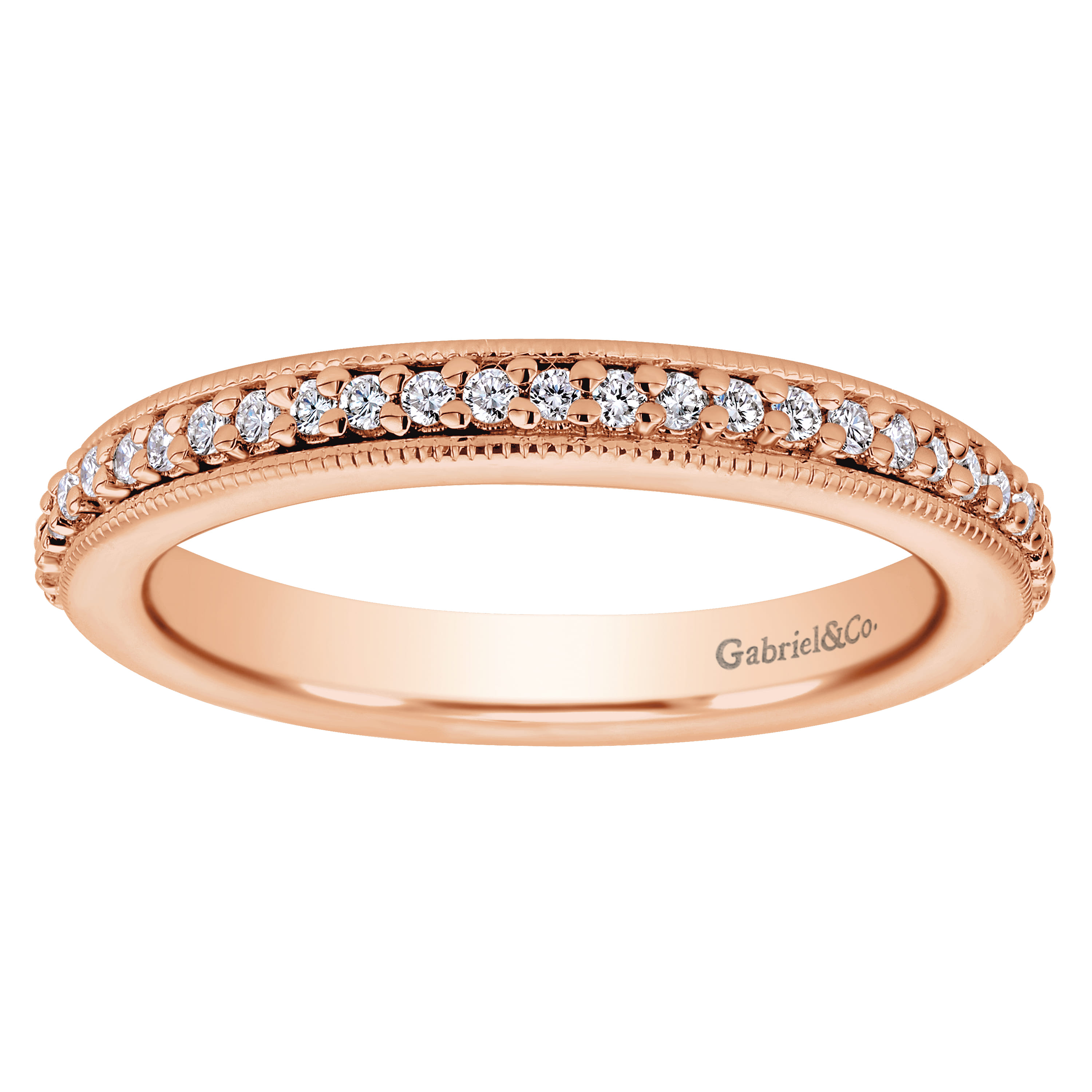 Eternity Band Wedding Ring in 14k Rose Gold with Round Natural Diamond at Gabriel & Co. - Shot 4