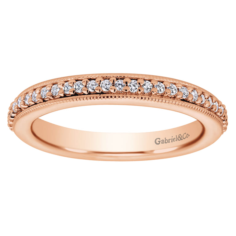Eternity Band Wedding Ring in 14k Rose Gold with Round Natural Diamond at Gabriel & Co. - Shot 4