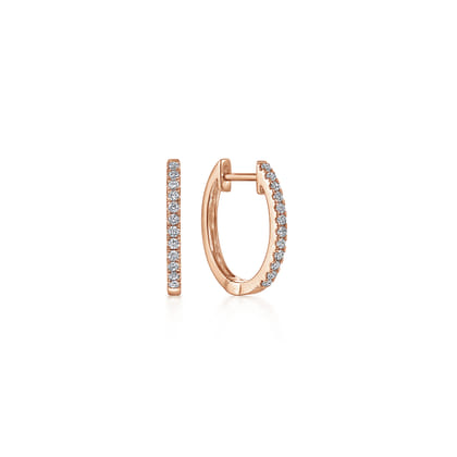 14K Rose Gold Classic 15mm Pave Diamond Huggies