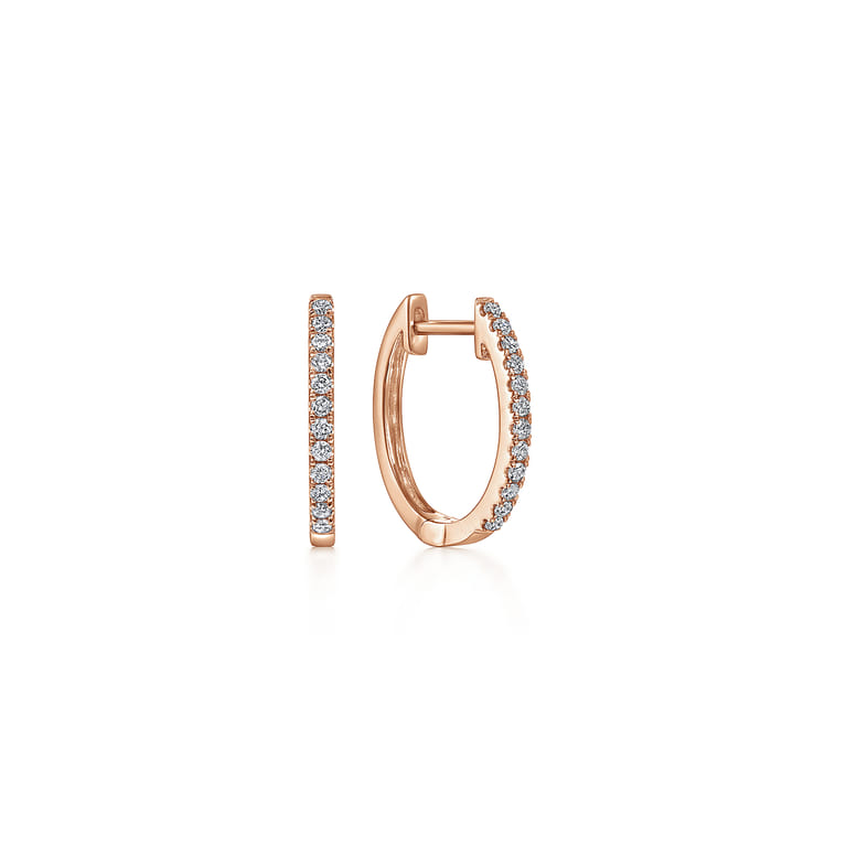 14K Rose Gold Classic 15mm Pave Diamond Huggies - 0.18 ct - Shot 1