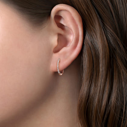 14K Rose Gold Classic 15mm Pave Diamond Huggies