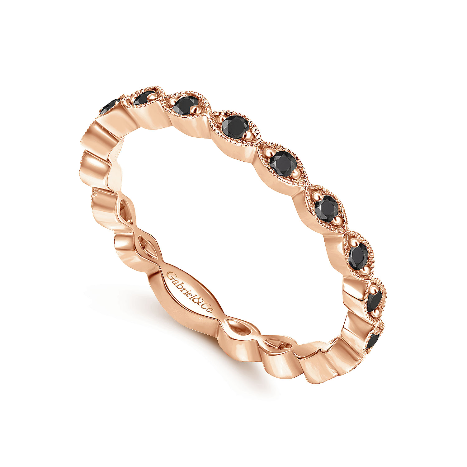 14K Rose Gold Contoured Marquise Station Black Diamond Stackable Ring - 0.25 ct - Shot 3