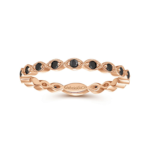 14K Rose Gold Contoured Marquise Station Black Diamond Stackable Ring - 0.25 ct - Shot 4