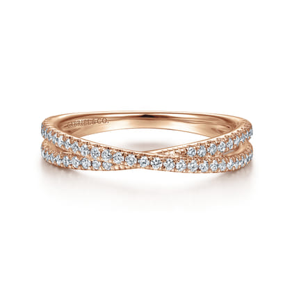 14K Rose Gold Criss Cross Diamond Stackable Ring