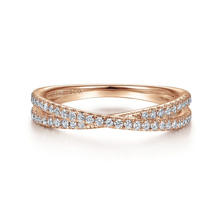 14K Rose Gold Criss Cross Diamond Stackable Ring - 0.3 ct - Shot 1