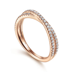 14K Rose Gold Criss Cross Diamond Stackable Ring