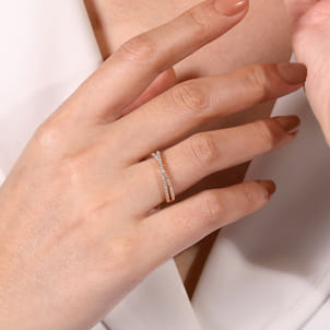 14K Rose Gold Criss Cross Diamond Stackable Ring