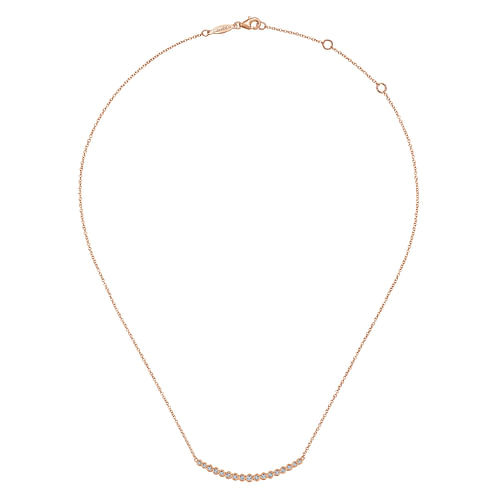 14K Rose Gold Curved Bar Necklace with Bezel Set Round Diamonds - 0.24 ct - Shot 2