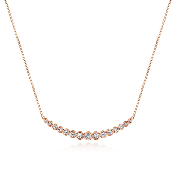 14k Gold Citrine & Diamond Bezel Set Bar Necklace - White Yellow or Rose