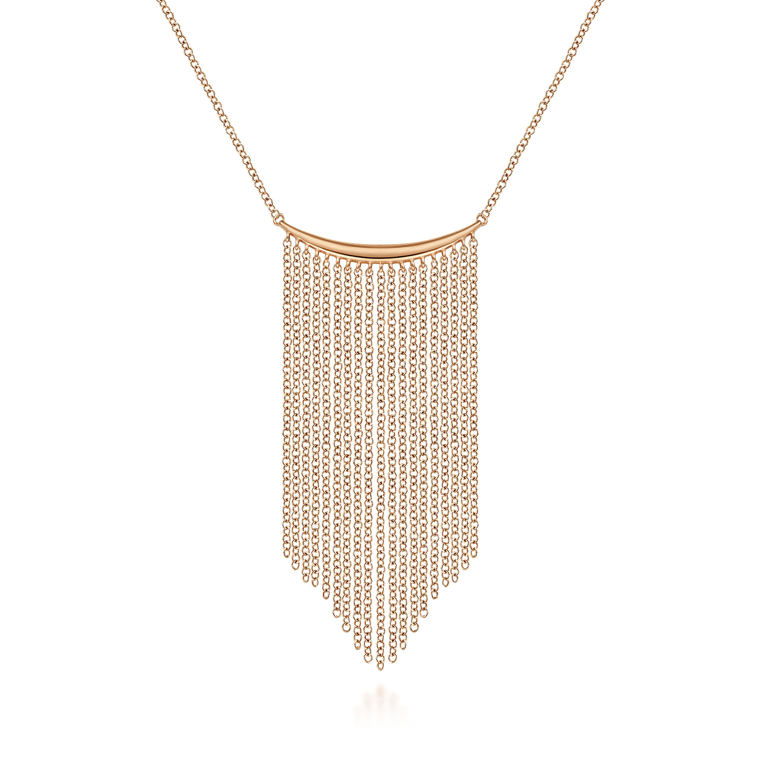 14K Rose Gold Curved Bar and Waterfall Chain Necklace