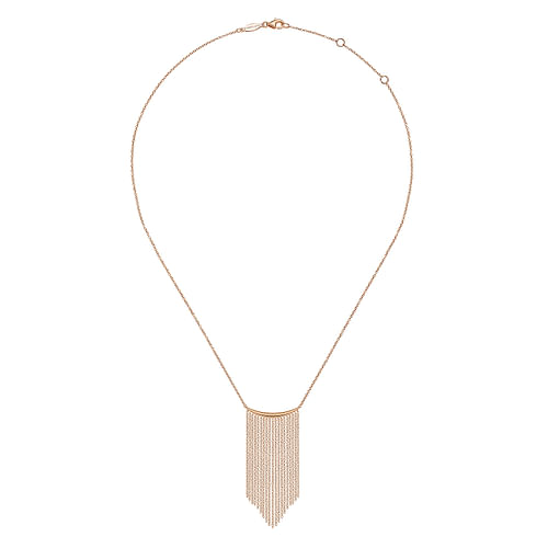 14K Rose Gold Curved Bar and Waterfall Chain Necklace - Shot 2