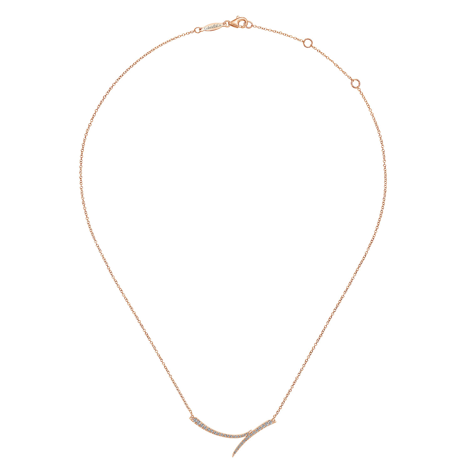 14K Rose Gold Curved Bypass Bar Necklace with Diamonds - 0.24 ct - Shot 2