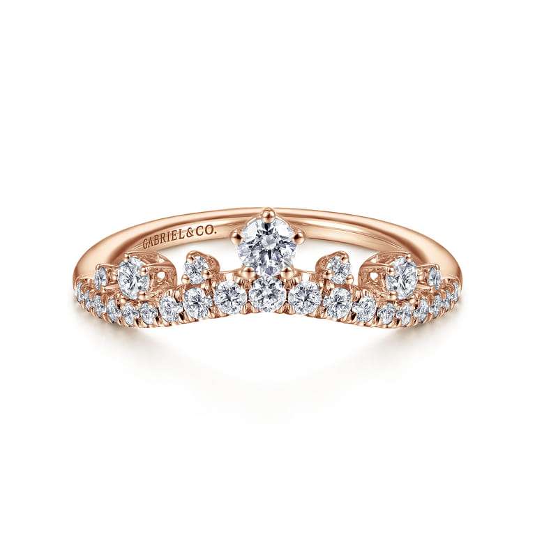 Curved Wedding Ring in 14k Rose Gold with Round Natural Diamond at Gabriel & Co. - Shot 1