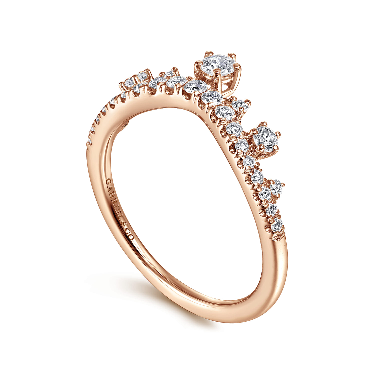 Curved Wedding Ring in 14k Rose Gold with Round Natural Diamond at Gabriel & Co. - Shot 3