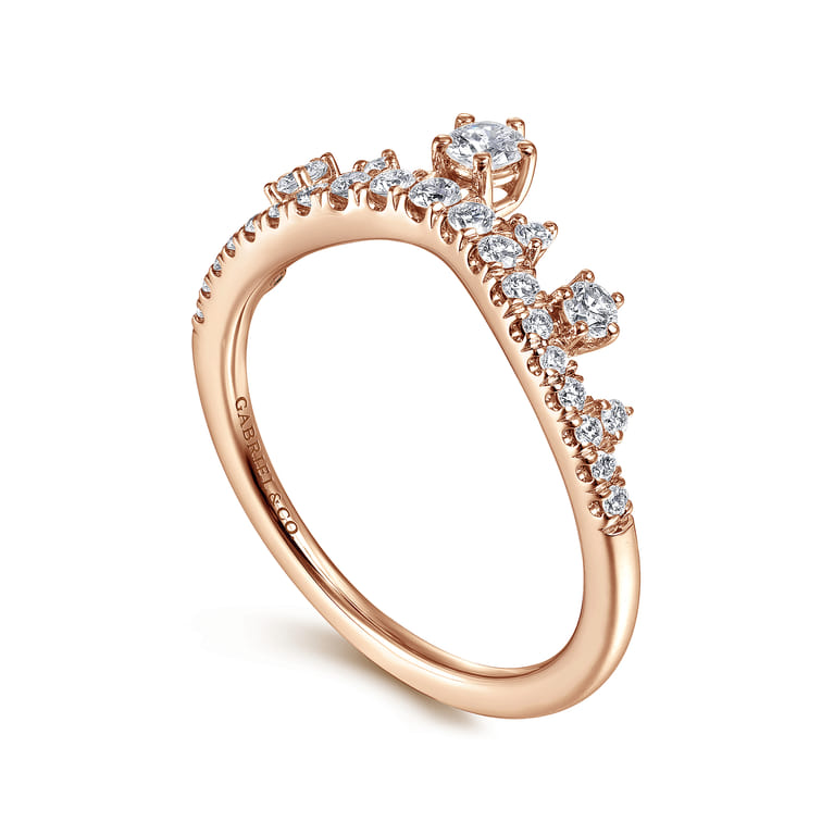 Curved Wedding Ring in 14k Rose Gold with Round Natural Diamond at Gabriel & Co. - Shot 3