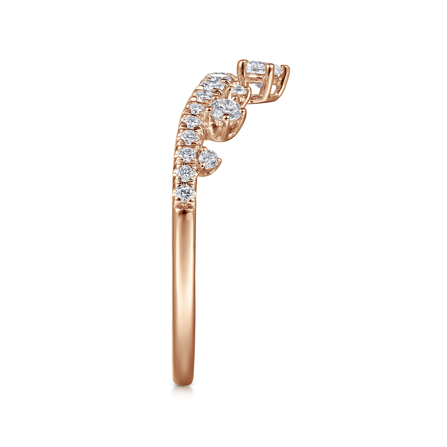 Curved Wedding Ring in 14k Rose Gold with Round Natural Diamond at Gabriel & Co. - Shot 4