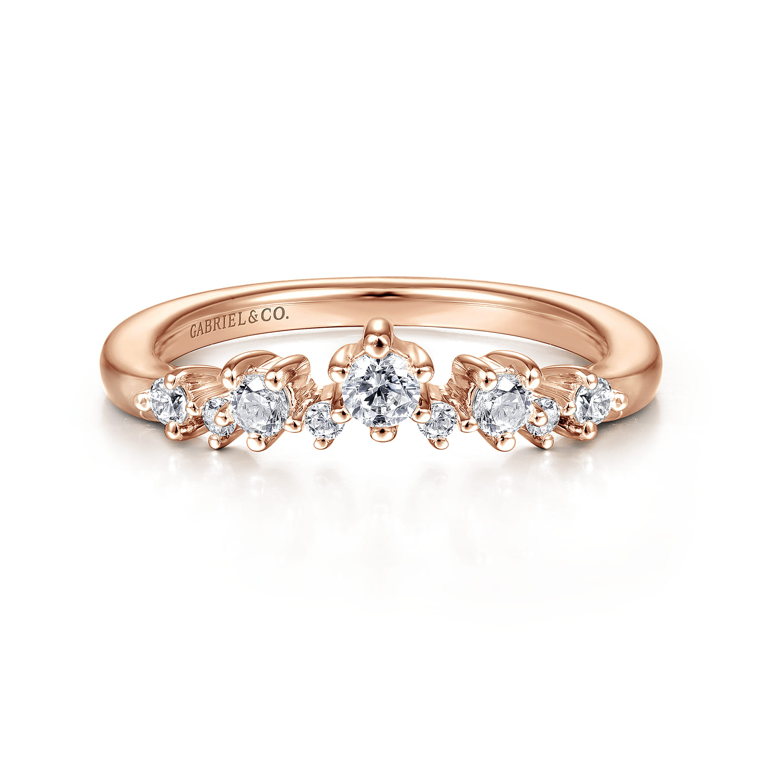 Curved Wedding Ring in 14k Rose Gold with Round Natural Diamond at Gabriel & Co. - Shot 1