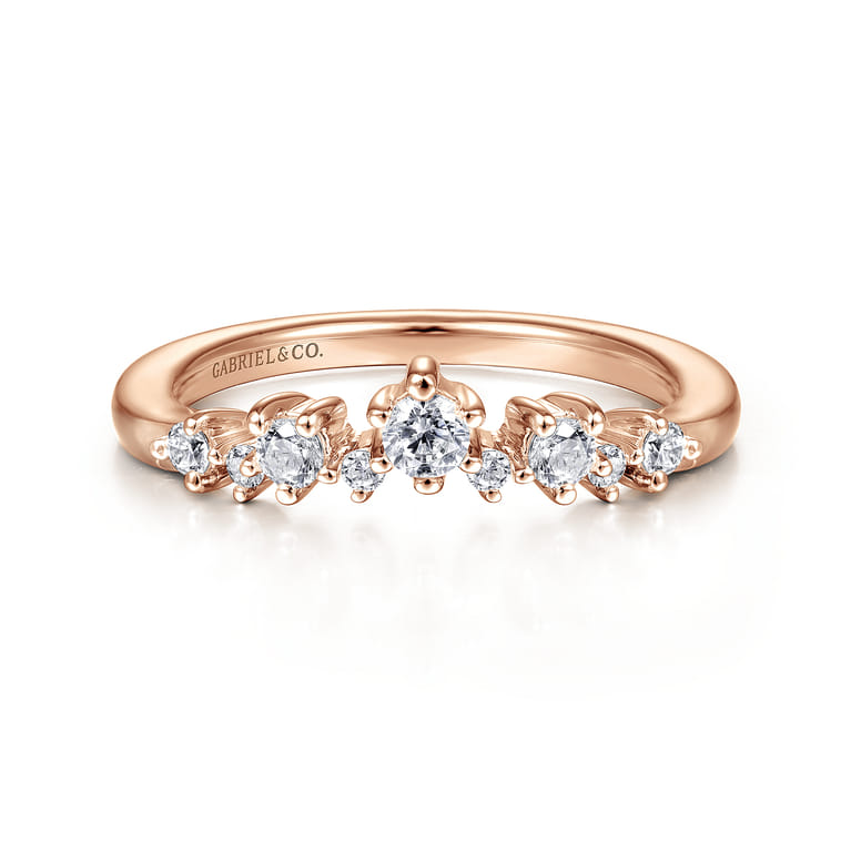 Curved Wedding Ring in 14k Rose Gold with Round Natural Diamond at Gabriel & Co. - Shot 1