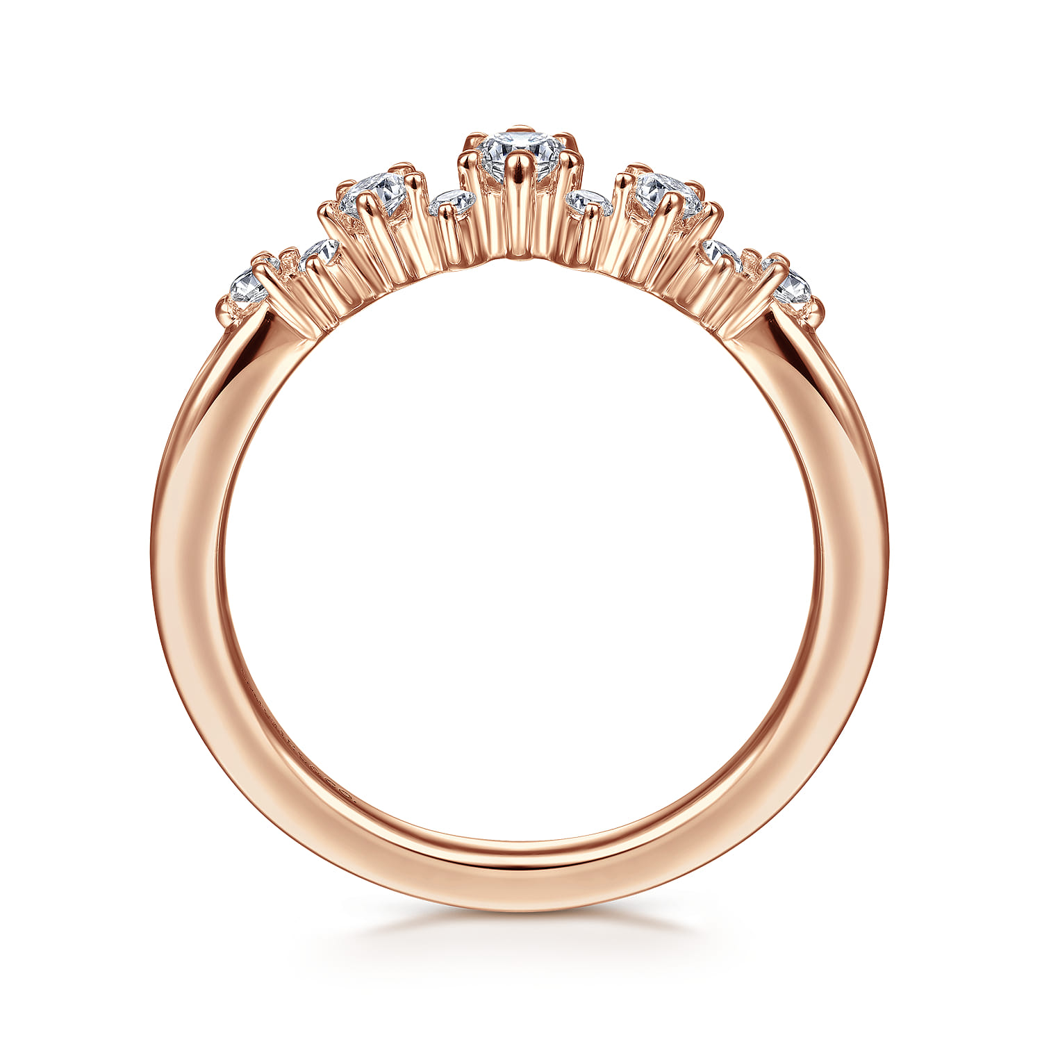 Curved Wedding Ring in 14k Rose Gold with Round Natural Diamond at Gabriel & Co. - Shot 2