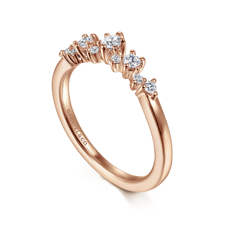 Curved Wedding Ring in 14k Rose Gold with Round Natural Diamond at Gabriel & Co. - Shot 3