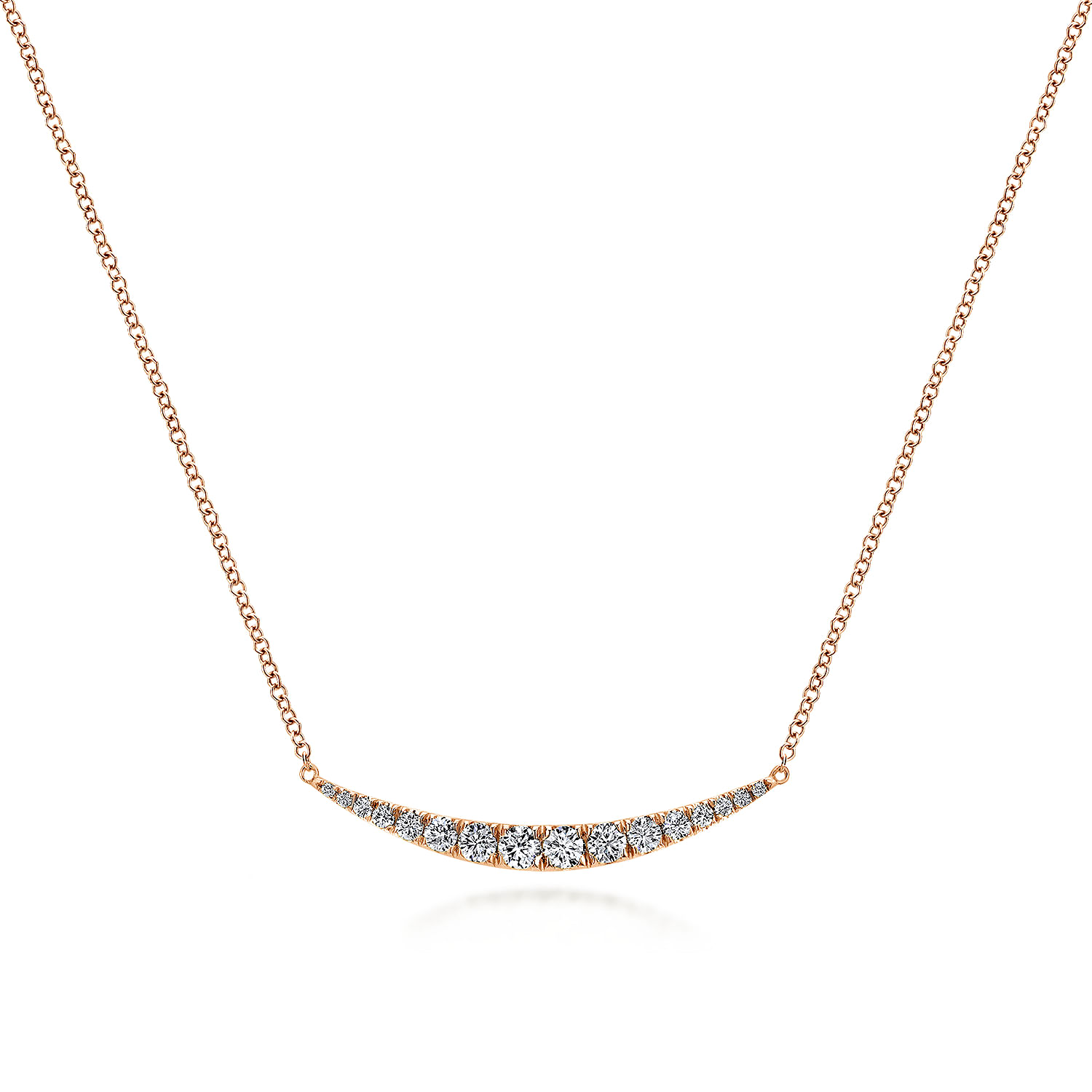 14K Rose Gold Curved Diamond Bar Necklace
