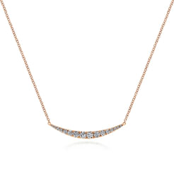 14K Rose Gold Curved Diamond Bar Necklace