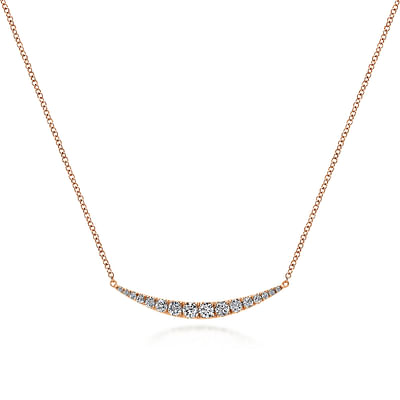 14K Rose Gold Curved Diamond Bar Necklace