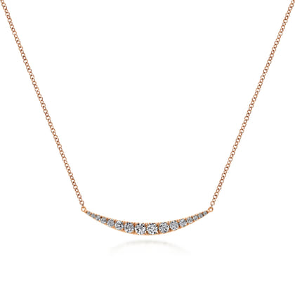 14K Rose Gold Curved Diamond Bar Necklace