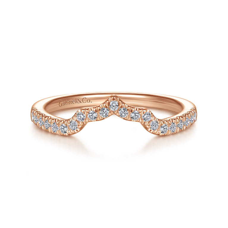 Curved Wedding Ring in 14k Rose Gold with Round Natural Diamond at Gabriel & Co. - Shot 1