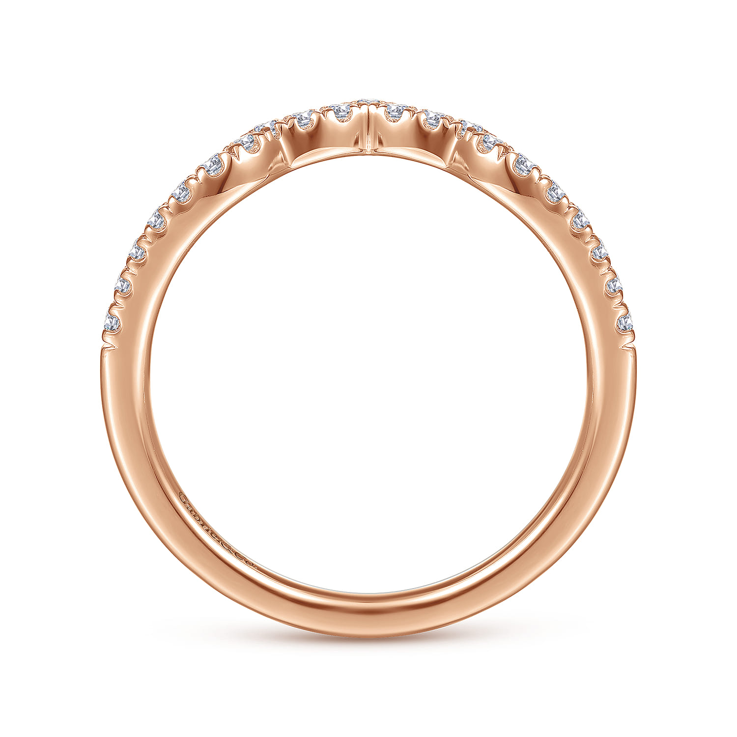 Curved Wedding Ring in 14k Rose Gold with Round Natural Diamond at Gabriel & Co. - Shot 2