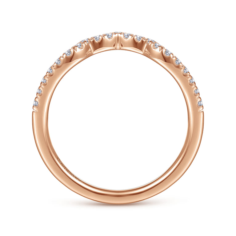 Curved Wedding Ring in 14k Rose Gold with Round Natural Diamond at Gabriel & Co. - Shot 2