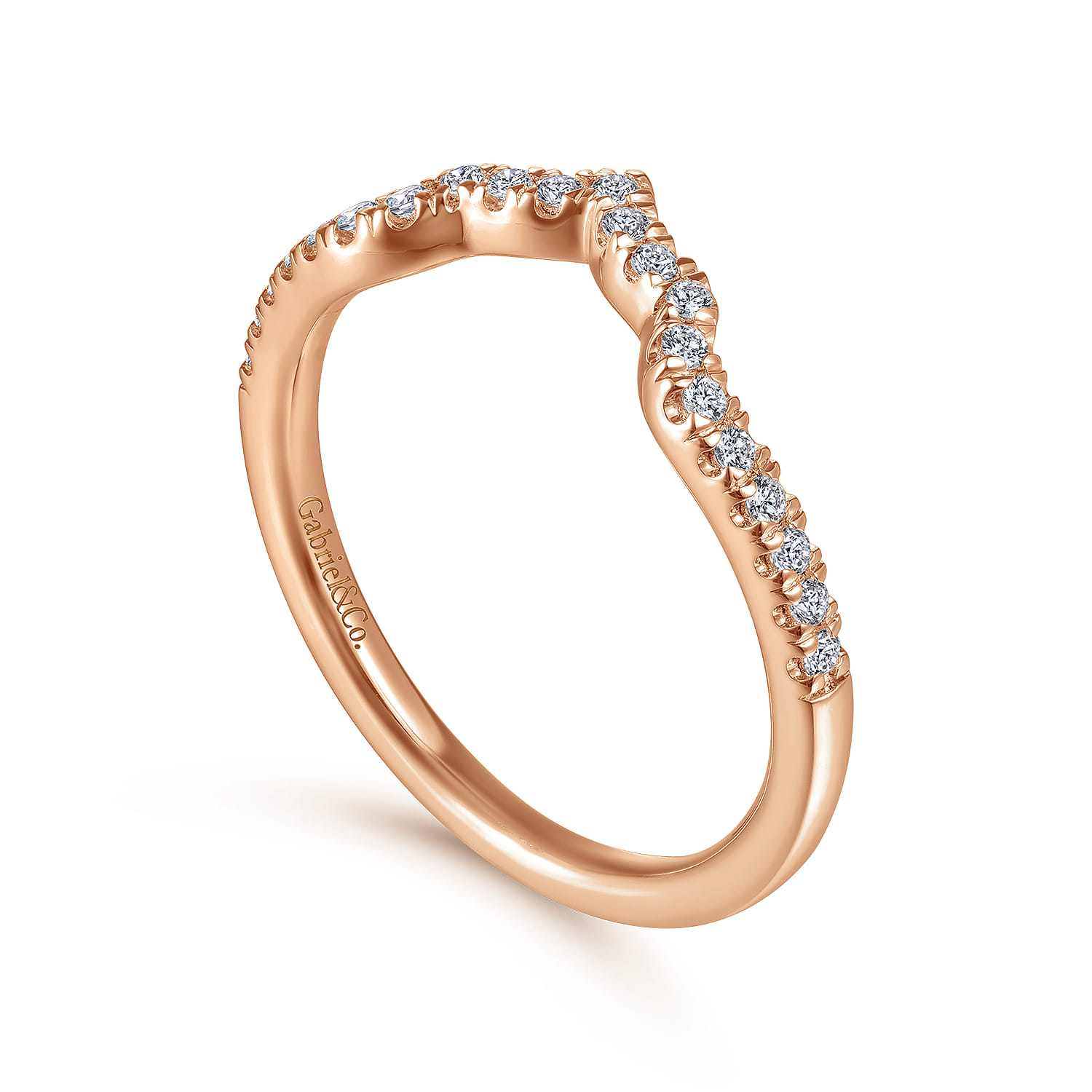 Curved Wedding Ring in 14k Rose Gold with Round Natural Diamond at Gabriel & Co. - Shot 3