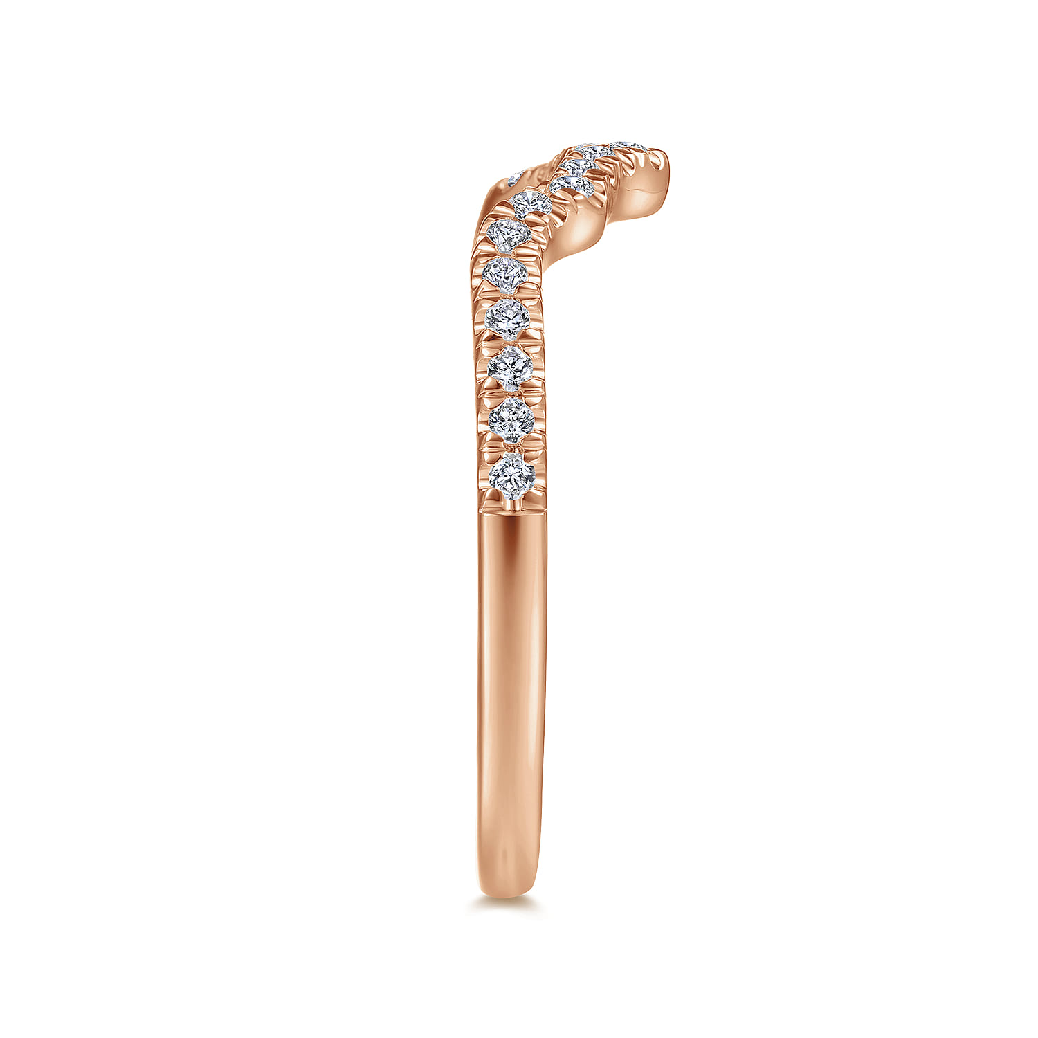 Curved Wedding Ring in 14k Rose Gold with Round Natural Diamond at Gabriel & Co. - Shot 4