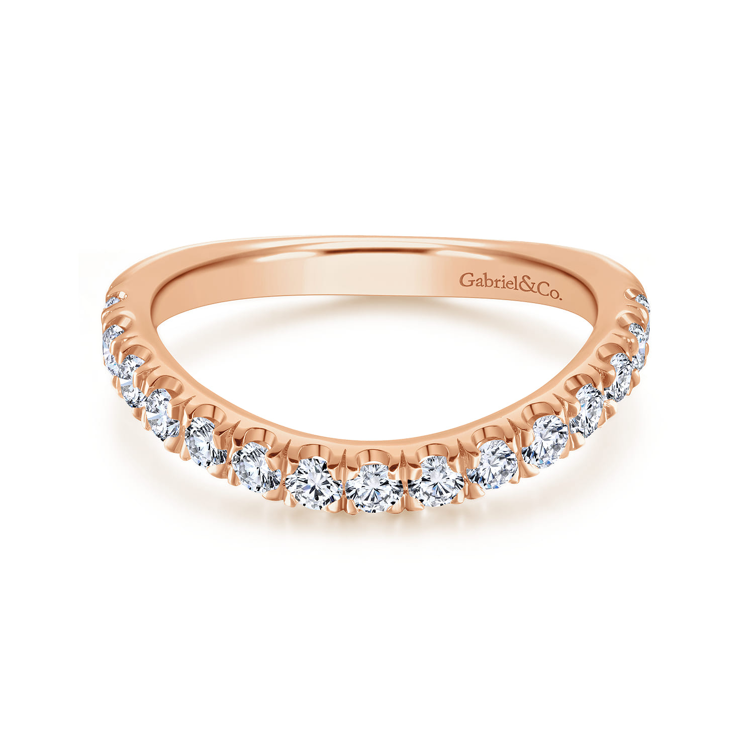 14K Rose Gold Curved Matching Diamond Wedding Band - 0.6 ct - Shot 1