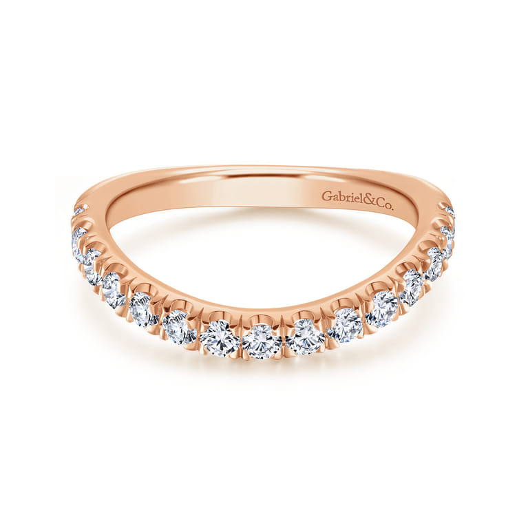 14K Rose Gold Curved Matching Diamond Wedding Band - 0.6 ct - Shot 1