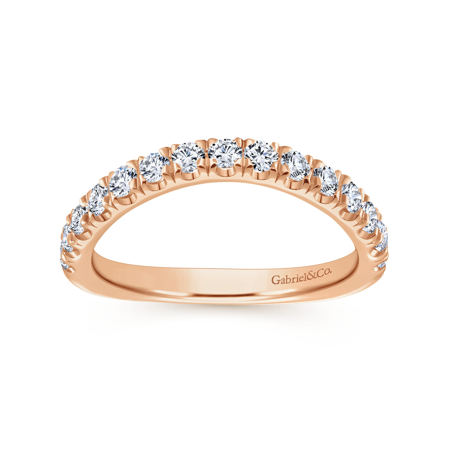 14K Rose Gold Curved Matching Diamond Wedding Band - 0.6 ct - Shot 5