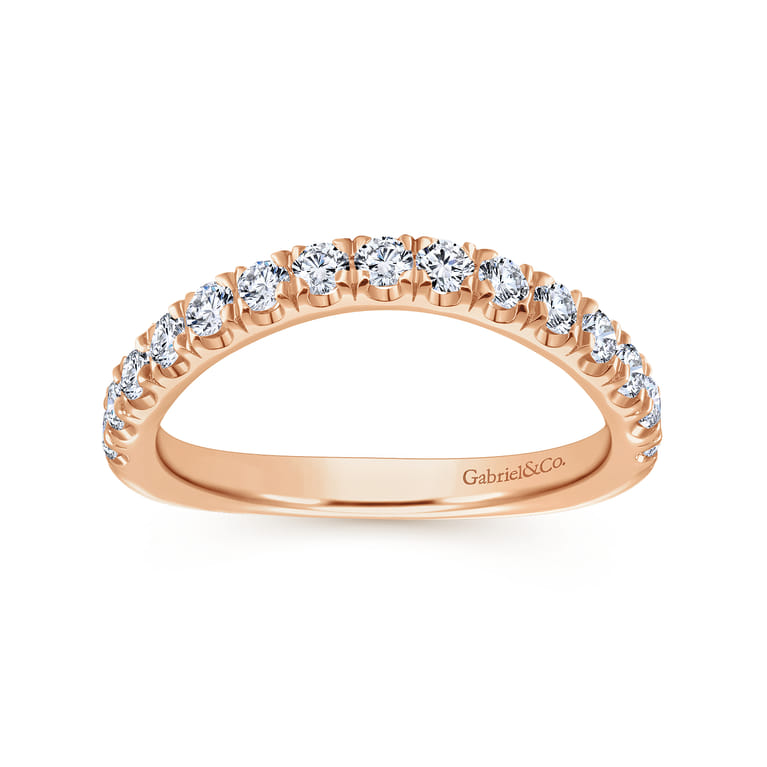 14K Rose Gold Curved Matching Diamond Wedding Band - 0.6 ct - Shot 5