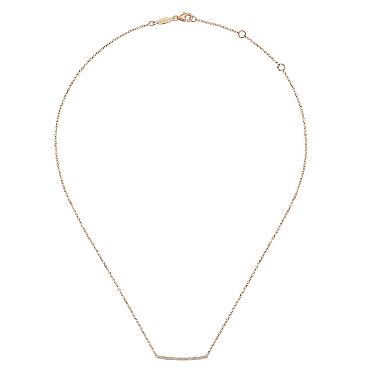 14K Rose Gold Curved Pave Diamond Bar Necklace