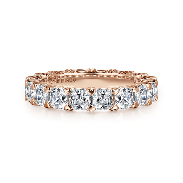 Eternity Band Wedding Ring in 14k Rose Gold with Cushion Cut Natural Diamond at Gabriel & Co. - Shot 1