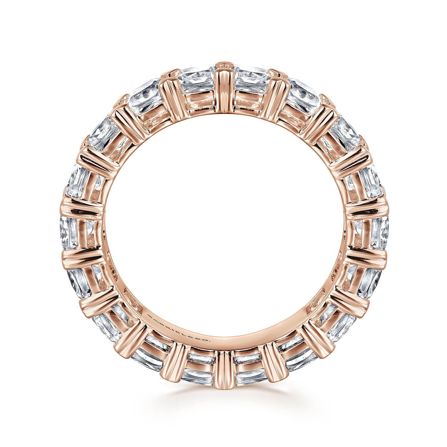 14K Rose Gold Cushion Cut Diamond Eternity Band with Heart Prongs