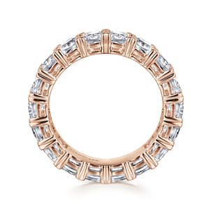 14K Rose Gold Cushion Cut Diamond Eternity Band with Heart Prongs